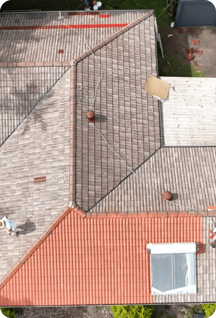 Before and after tile roof painting in Brisbane by Surepaint™