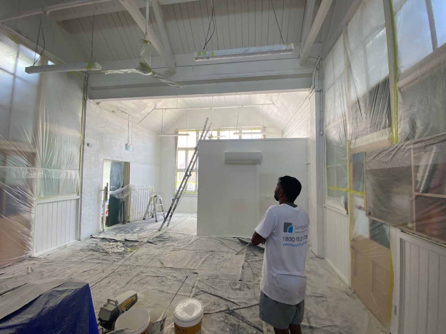 Prepping a school area for interior painting
